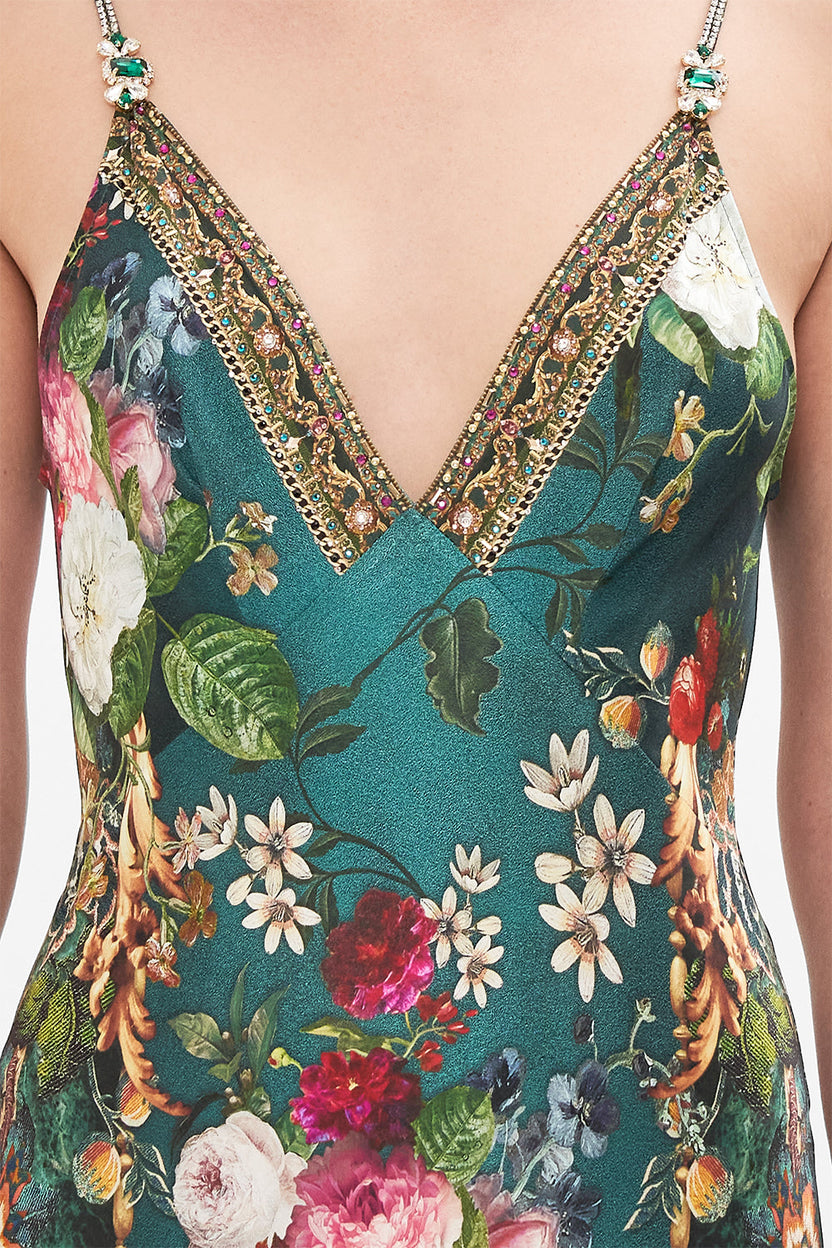 V Neck Bias Slip Dress With Back Frill I Left My Heart In Granada - Camilla
