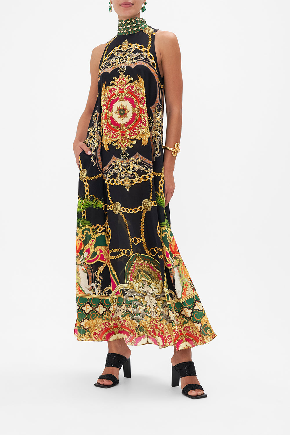 HIGH NECK DRESS WITH BACK NECK TIE JEALOUSY AND JEWELS