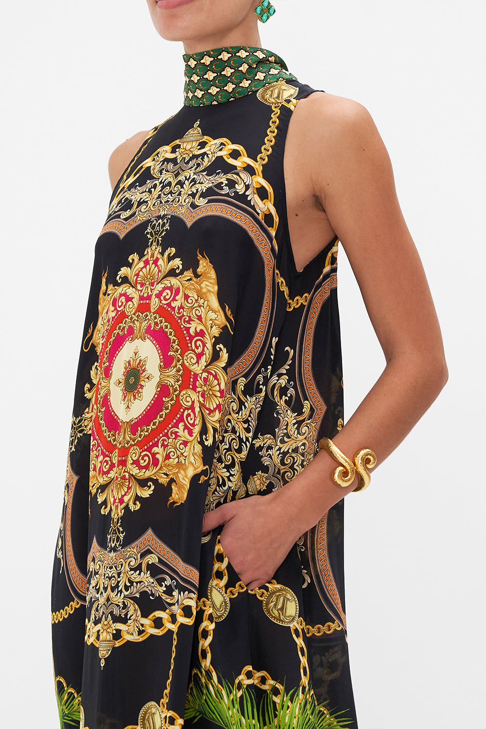 HIGH NECK DRESS WITH BACK NECK TIE JEALOUSY AND JEWELS