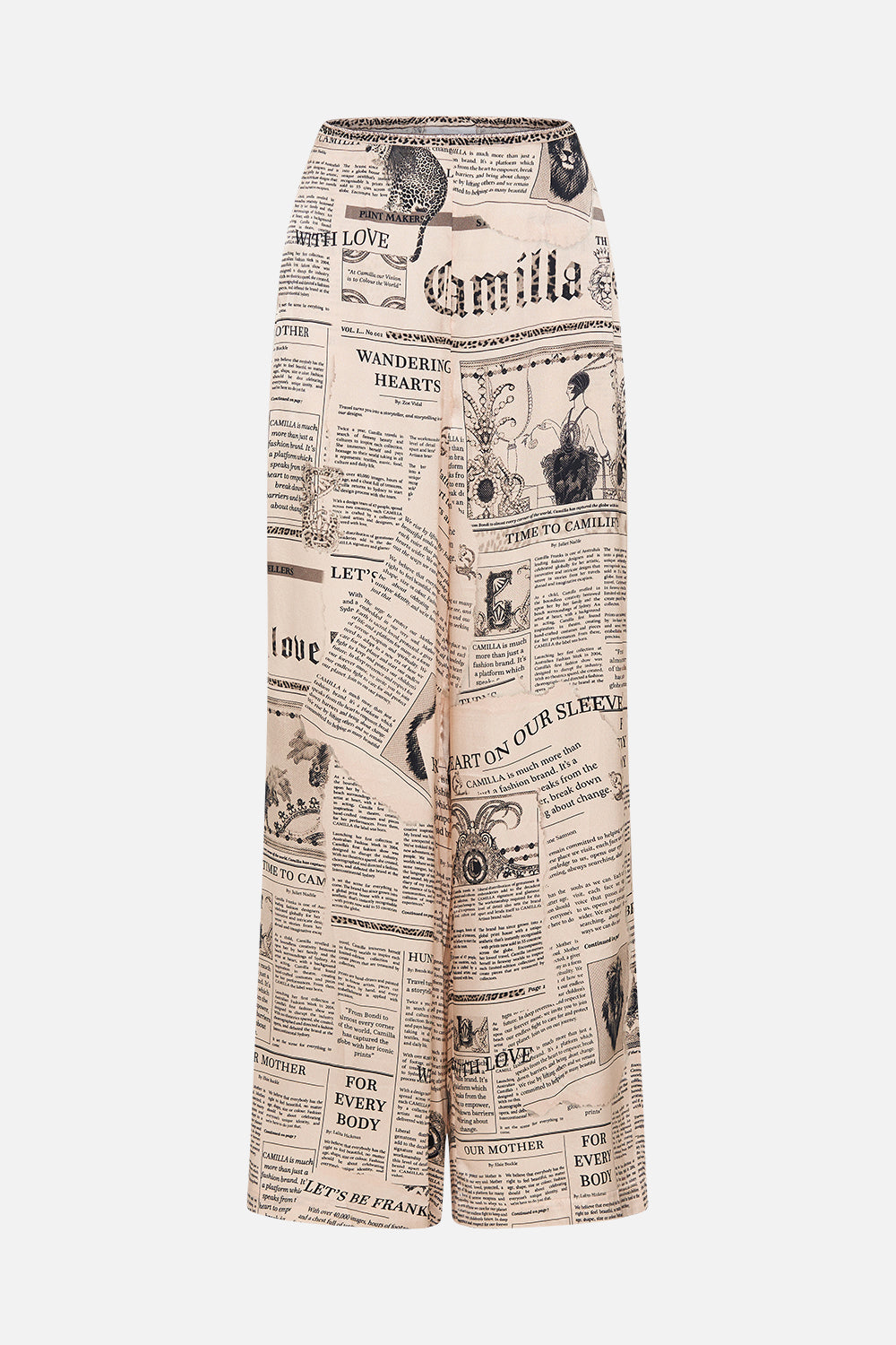 Product view of CAMILLA pink silk pants in Fame Fever print 