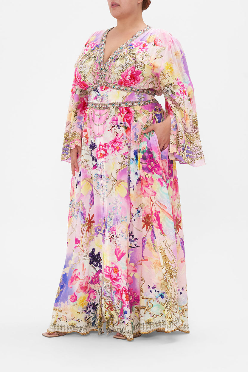 KIMONO SLEEVE DRESS WITH SHIRRING DETAIL VIOLA VINTAGE