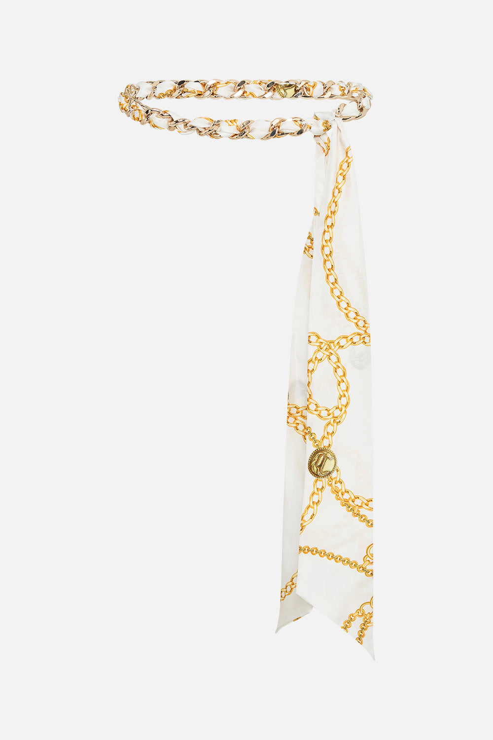 Product view of CAMILLA scarf chain belt in My Sweet Devotion print 