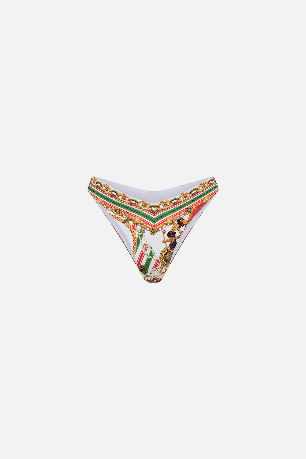 Product view of CAMILLA designer bikini bottom in Saluti Summertime print 