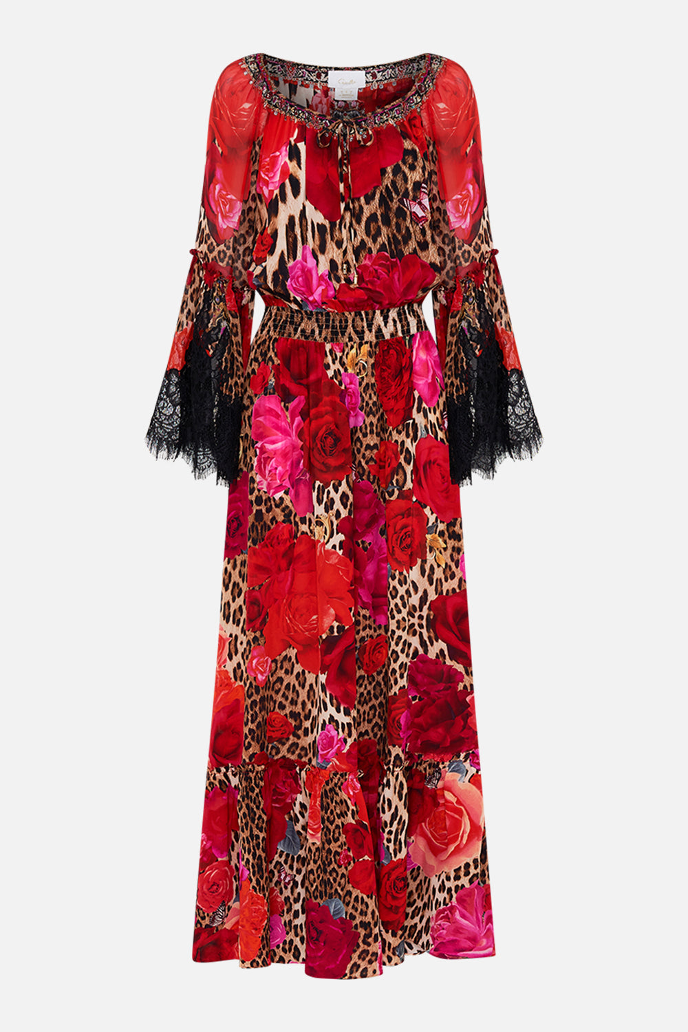 Product view of CAMILLA floral silk maxi drress in Heart Like A Wildflower print 