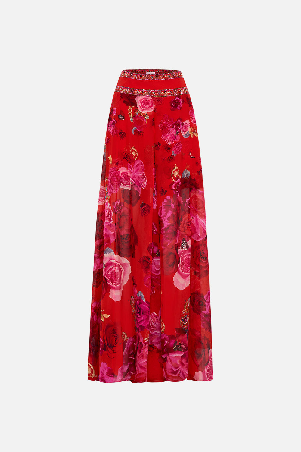 CAMILLA wide leg floral red pants in Italian Rosa print