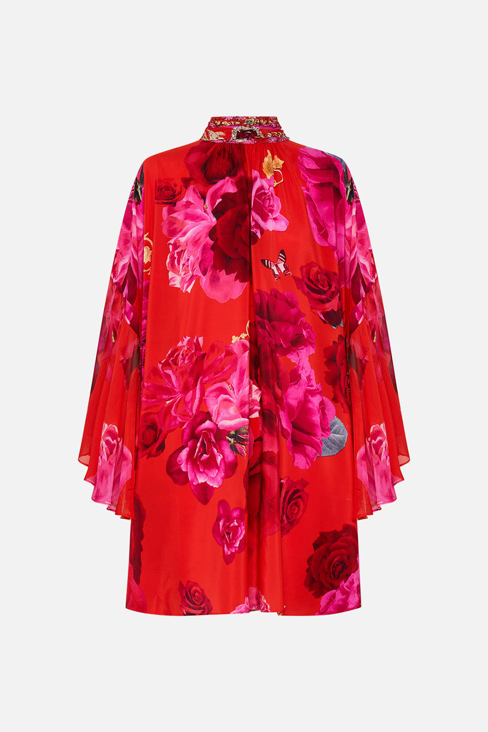 Product view of CAMILLA high neck silk dress in An Italian Rosa print