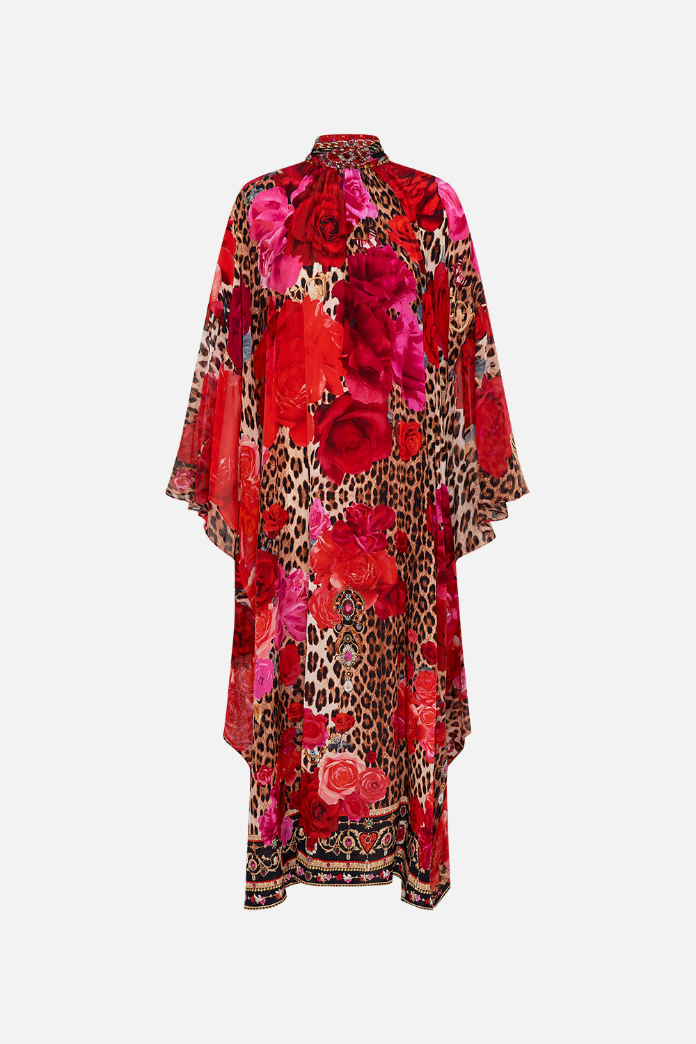 Product view of  CAMILLA ruffle silk kaftan in Heart Like A Wildflower print