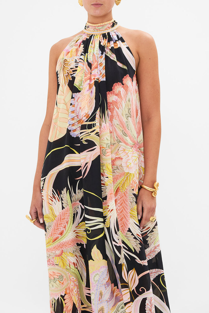 TIE NECK LONG DRESS IMMORTAL INK