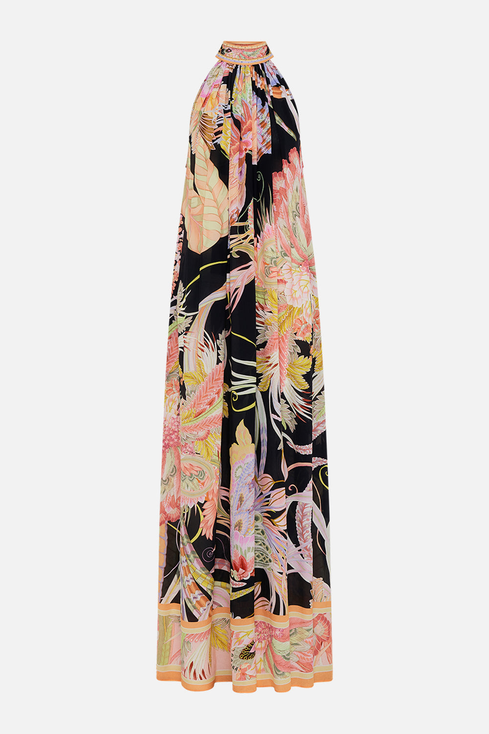 CAMILLA tie neck floral maxi dress in Lady of The Moon print