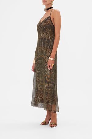 Product view of CAMILLA crystal mesh dress in Masked At Moonlight print 