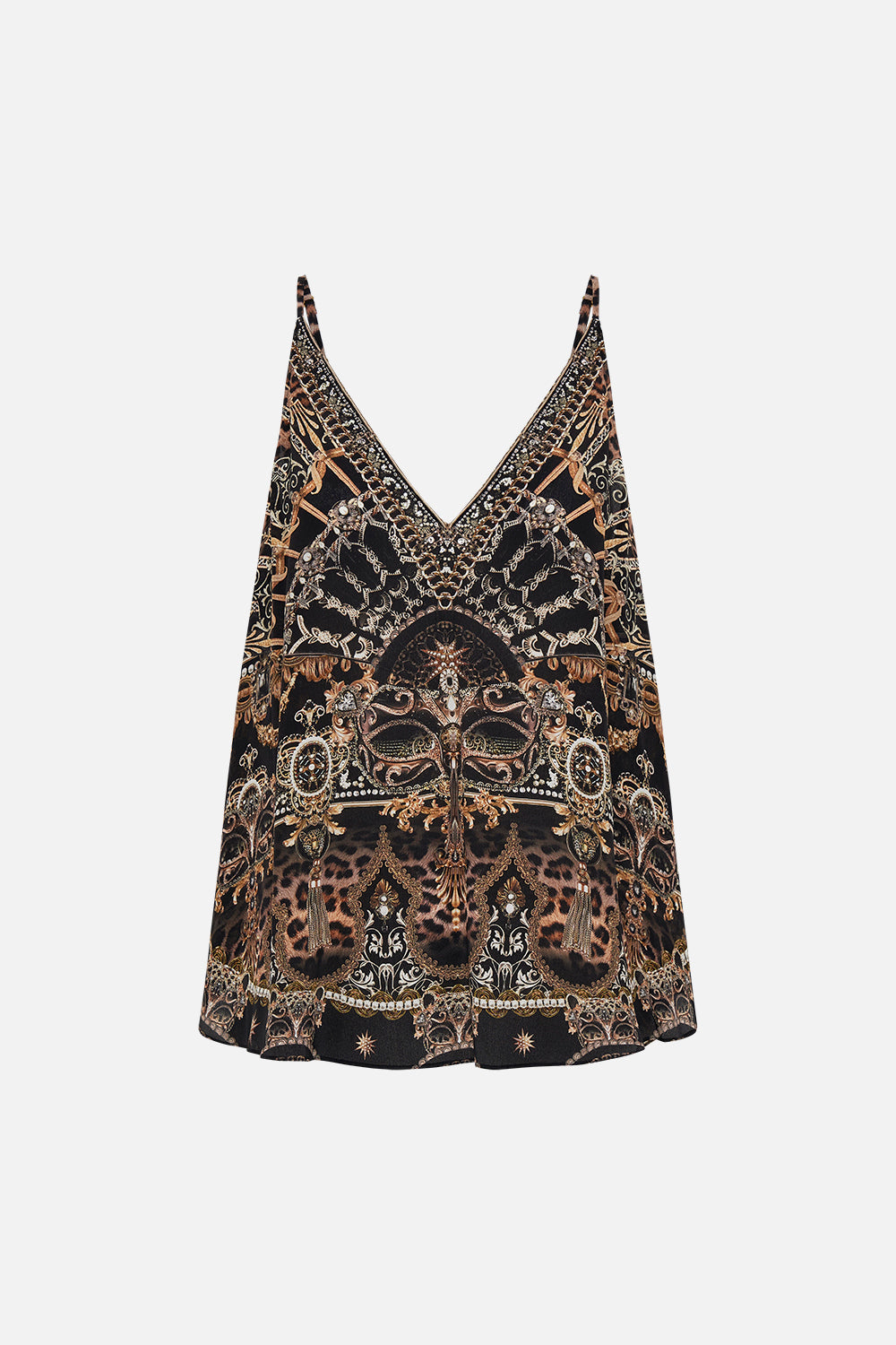 CAMILLA silk v neck cami in Masked at Moonlight print