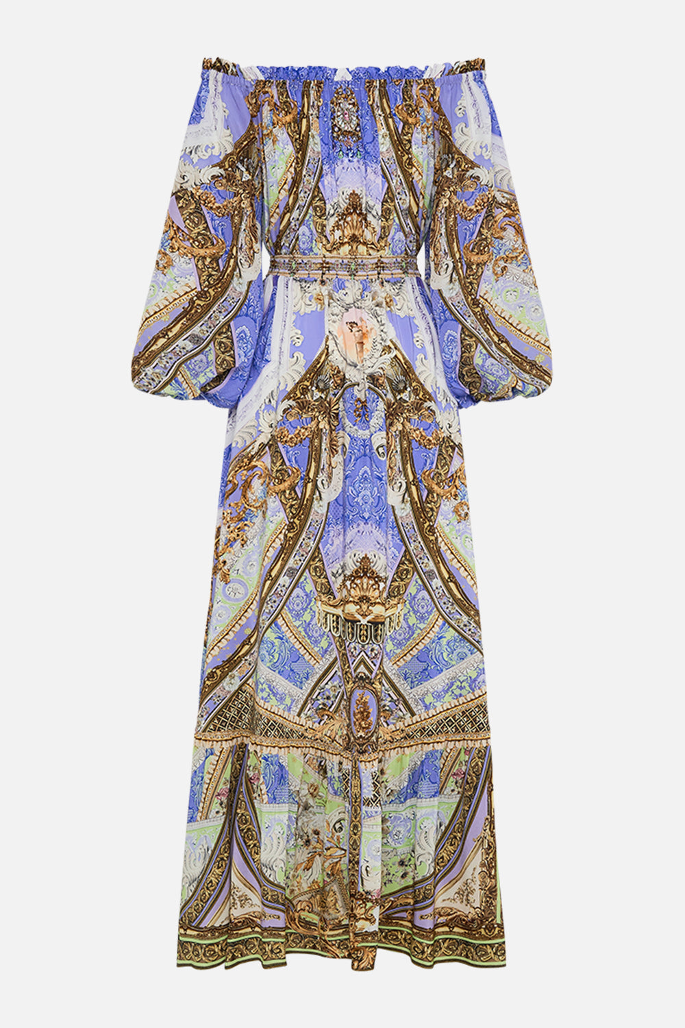 FRILL OFF THE SHOULDER LONG DRESS GILDED PLEASURES