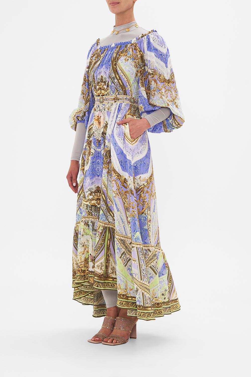 FRILL OFF THE SHOULDER LONG DRESS GILDED PLEASURES