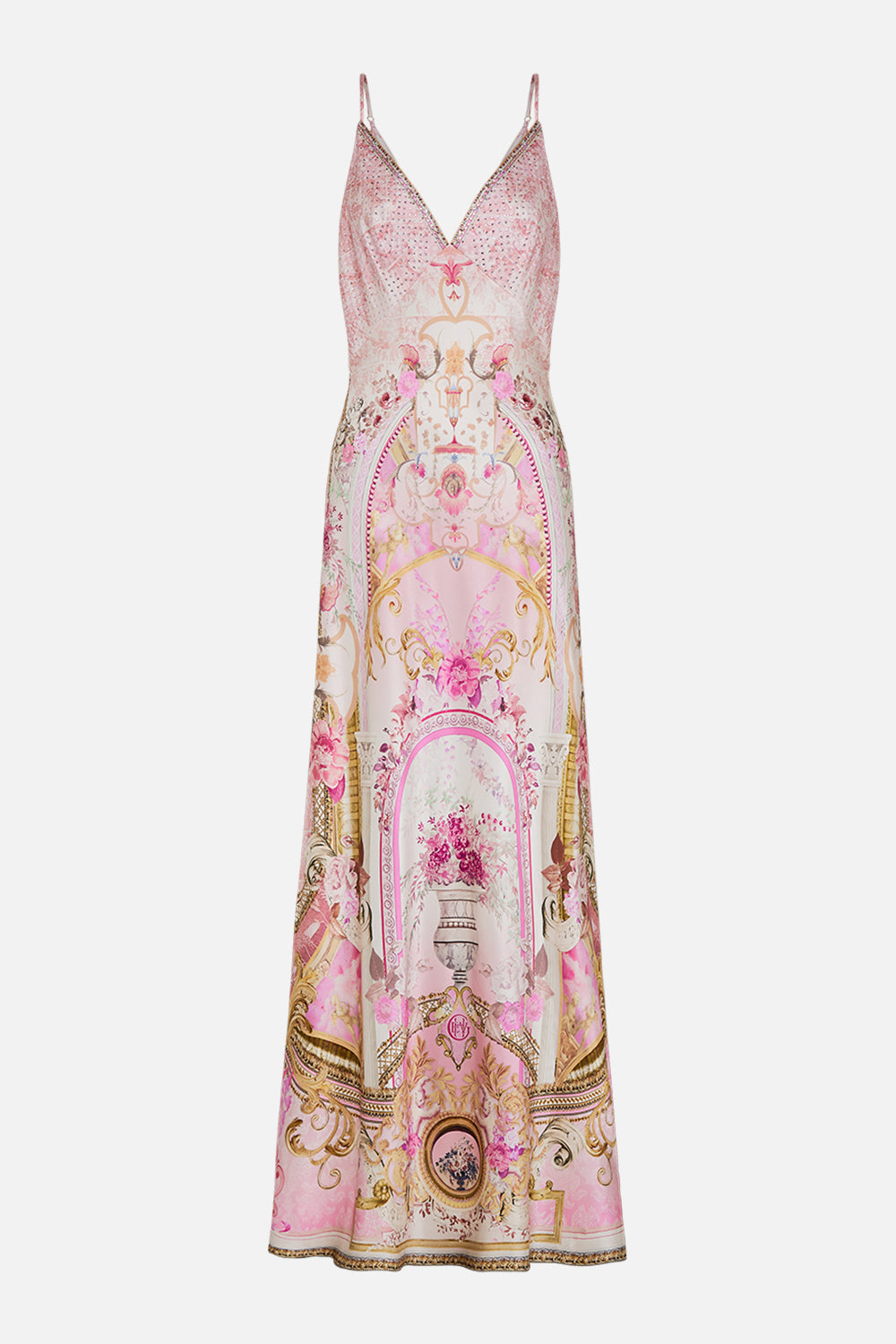 Camilla V-Neck Full Length Bias Slip Dress in Monserrate Magic main image 1