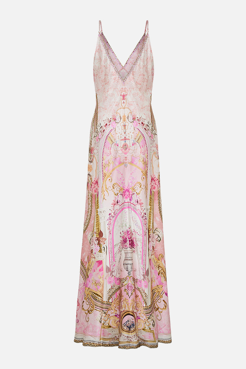 V-NECK FULL LENGTH BIAS SLIP DRESS BODRUM BOTANICALS