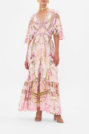 CAMILLA waisted pink ruffle dress in Fresco Fairytale print
