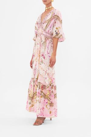 CAMILLA pink silk ruffle dress in Fresco Fairytale print