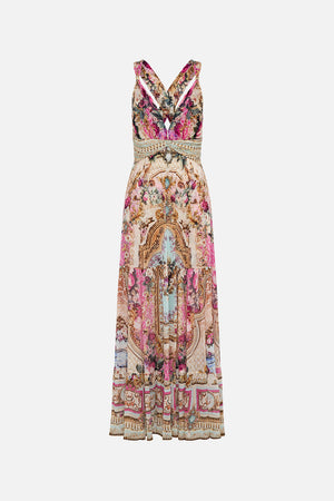 Product view of CAMILLA pink silk dress in Call of the Canal print 