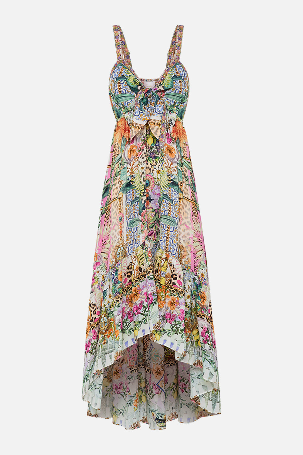 Product view of CAMILLA floral silk dress in Flowers Of Neptune print