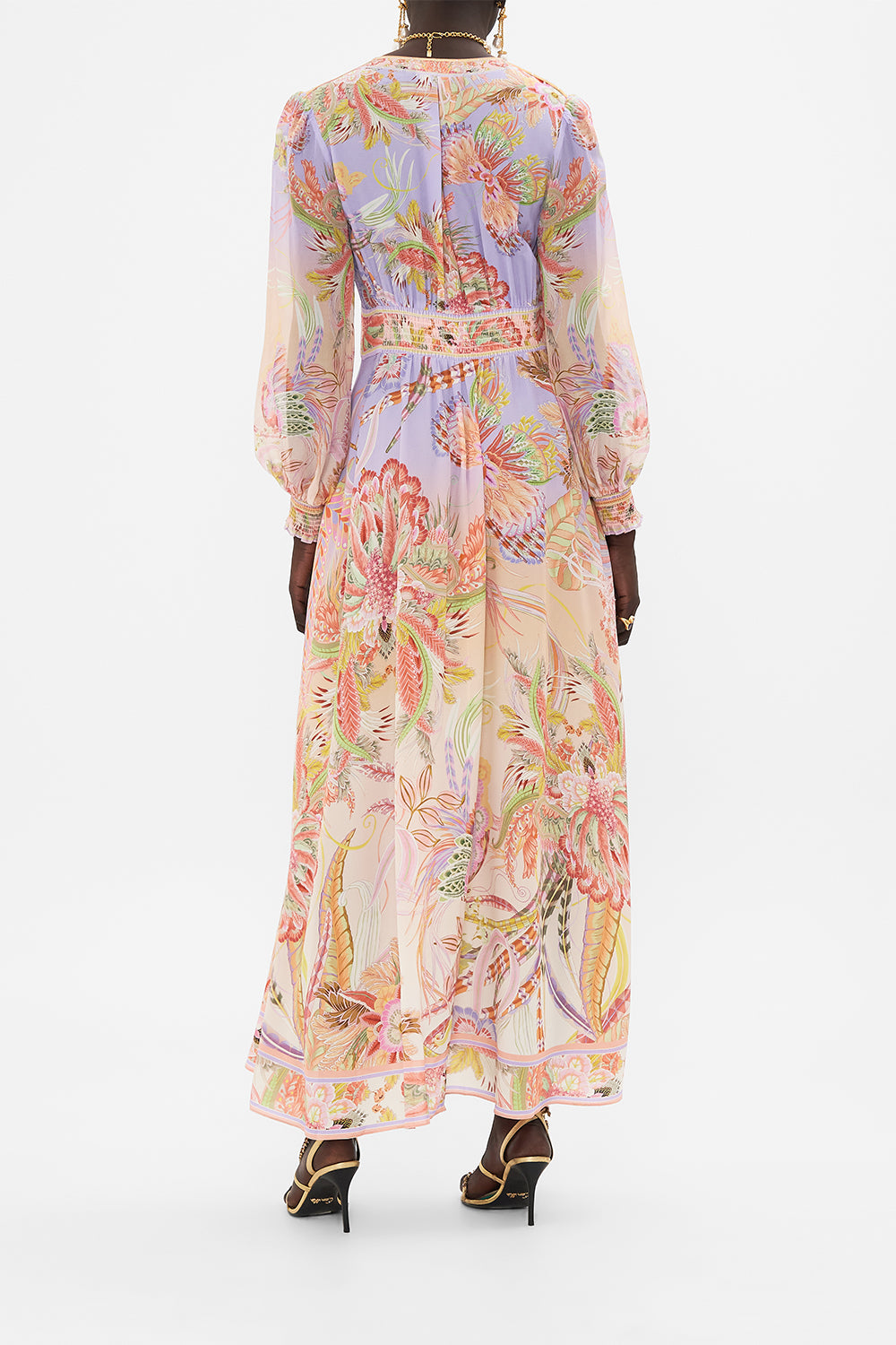 FEATHER SQUARE NECK MIDI DRESS COSMIC TUSCAN