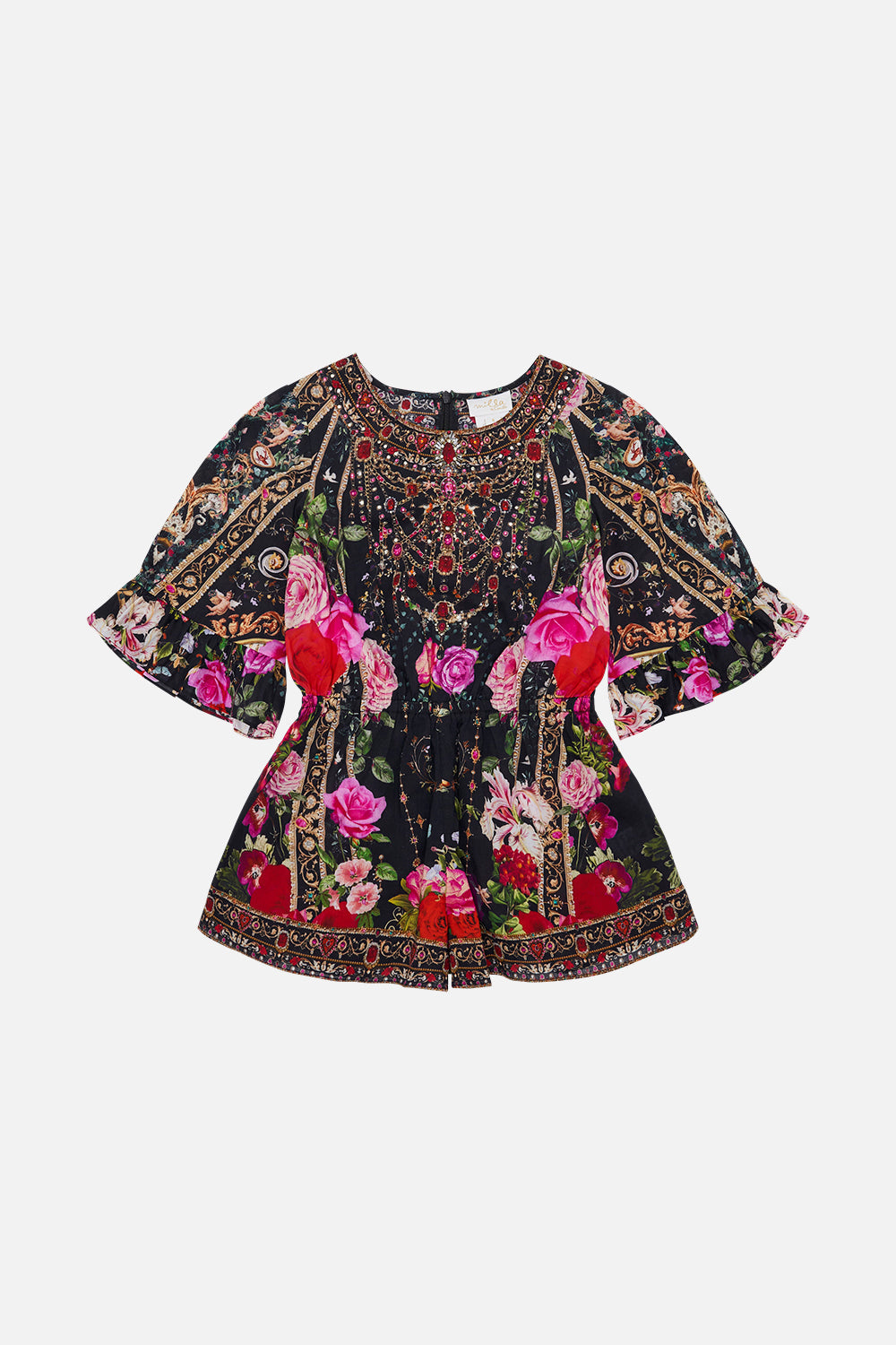 Product view of Milla By CAMILLA  kids plasuit with frills in Reservation For Love print