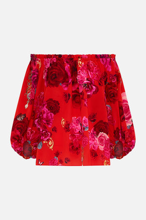 Product view of CAMILLA off the shoulder top in An Italian Rosa print