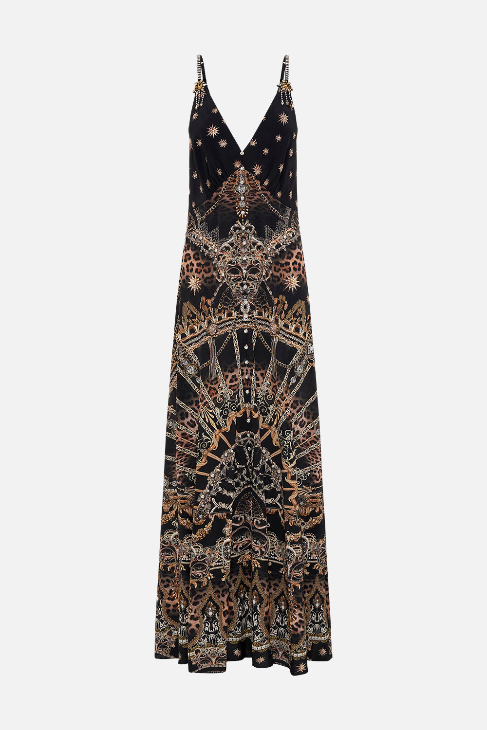 CAMILLA silk button front dress in Masked at Moonlight