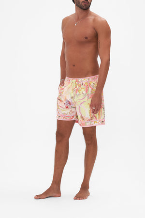 Side view of Hotel Franks by CAMILLA mens luxury boardshorts in Cosmic Tuscan print
