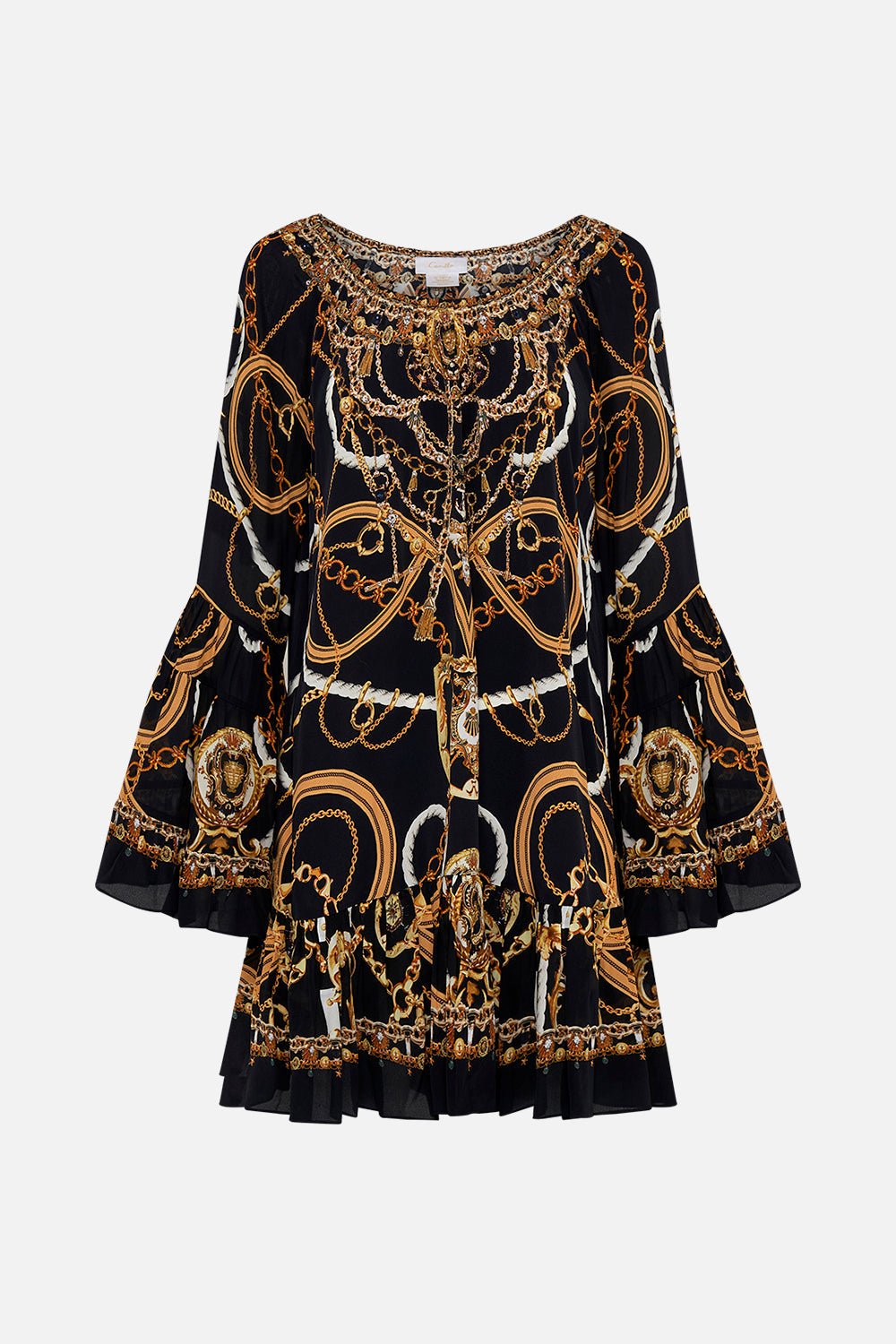 Product view of CAMILLA A line silk dress in Coast to Coast print