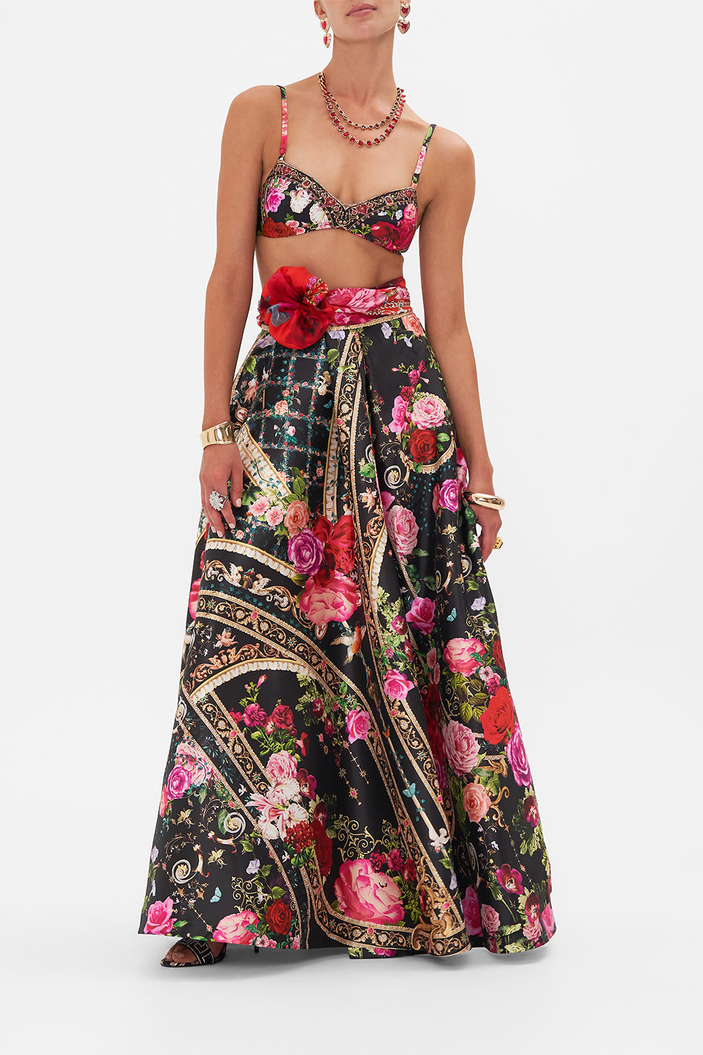 Product view of CAMILLA floral print silk scarf in Italian Rosa Print 