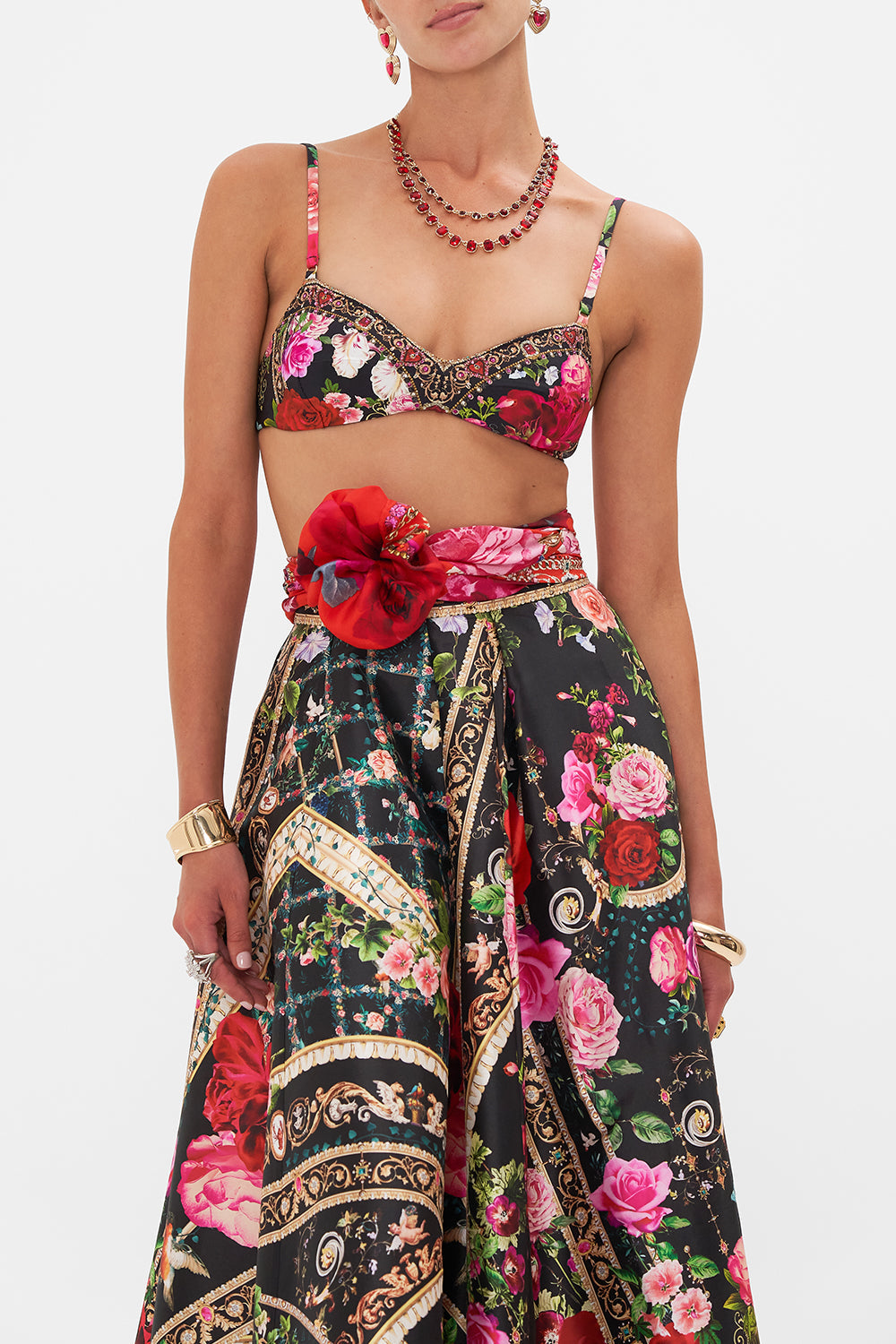 Product view of CAMILLA floral print silk scarf in Italian Rosa Print 