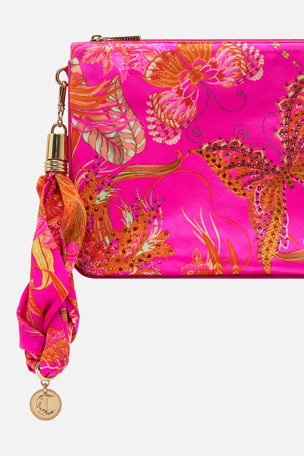 CAMILLA designer silk clutch in A Heart that Flutters print