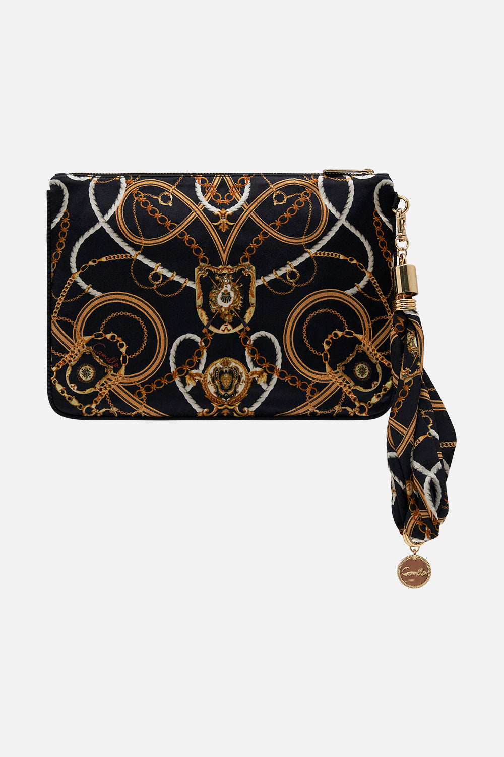 Product view of CAMILLA silk clutch bag in Coast to Coast print