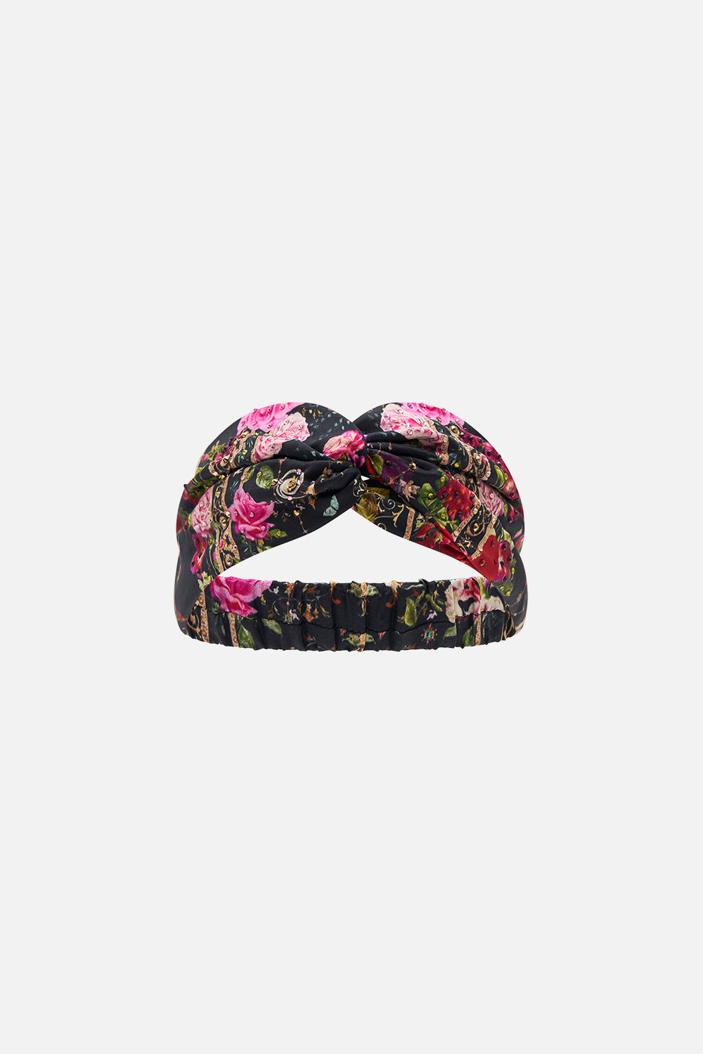 Product view of CAMILLA silk Headband in Reservation For Love print