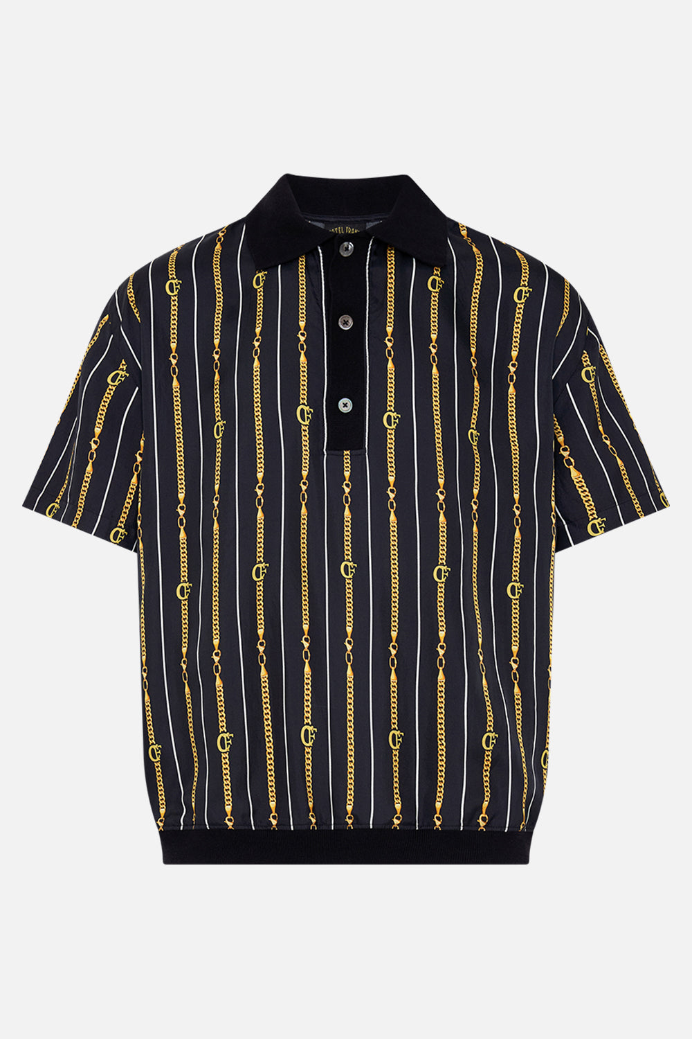 Product view of Hotel Franks by CAMILLA mens shirt sleeve polo shirt in Coast to Coast print 