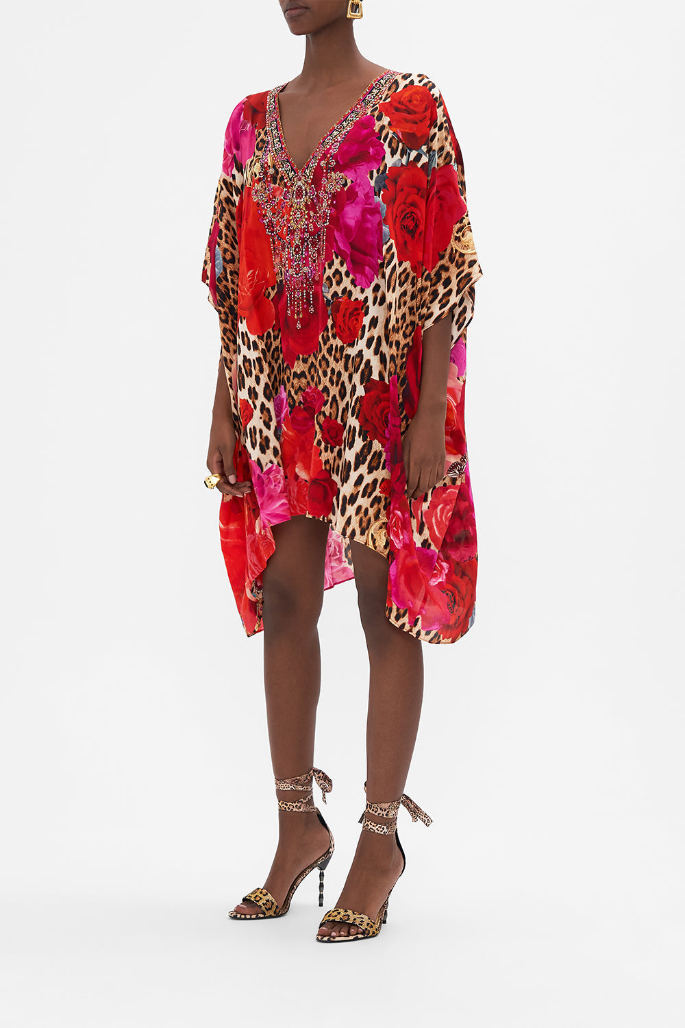 Product view of CAMILLA floral silk kaftan in Heart Like A Wildflower print 