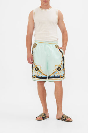 Front view of model wearing Hotel Franks By CAMILLA mens walk short in Sea Charm print 