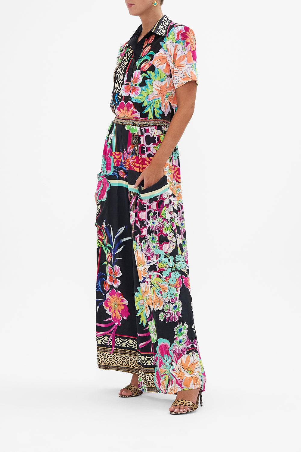 WIDE LEG TROUSER WITH FRONT POCKETS PRINTED PRIMA VERA