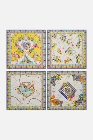 Product view of VILLA CAMILLA home 4 piece napkin set in Caterina Spritz print