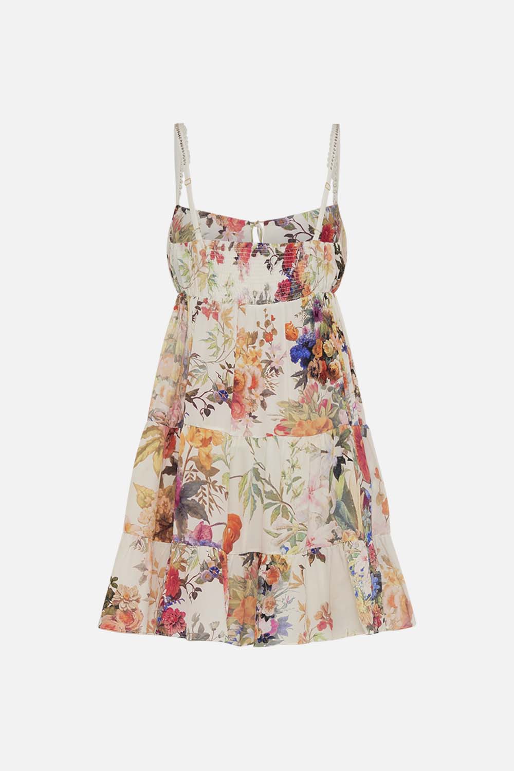 GATHERED BUST TIERED MINI DRESS FRIENDS WITH FRESCOS – CAMILLA