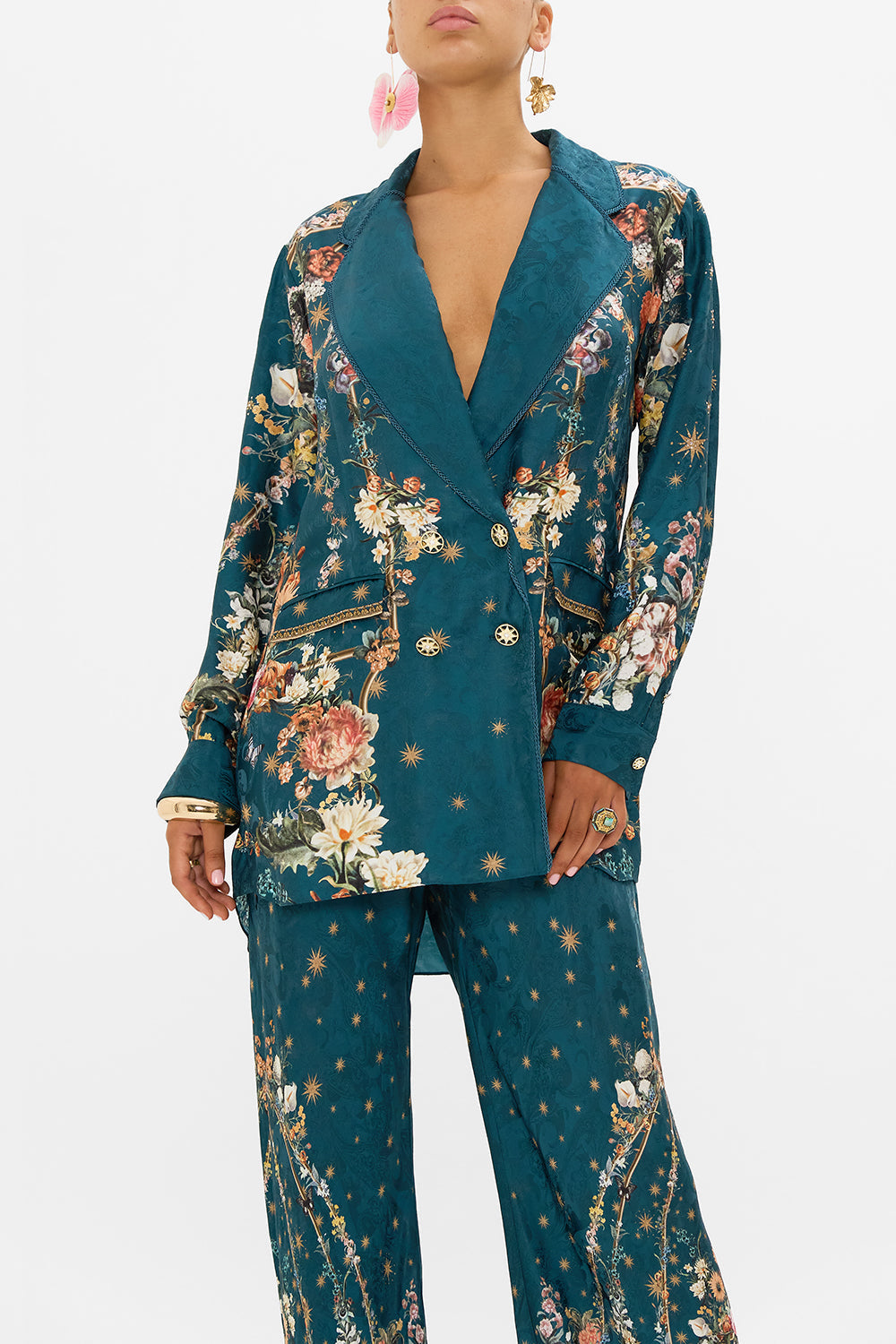 CAMILLA silk jacket in She Who Wears The Crown print