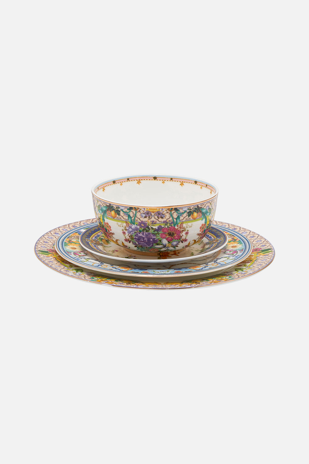 Product view of VILLA CAMILLA home ceramic dinner set of 4 in Caterina Spritz print