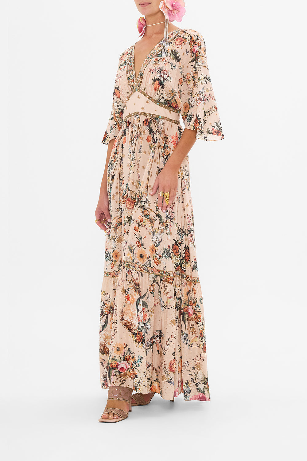 CAMILLA ruffle hem dress in Rose Garden Revolution print