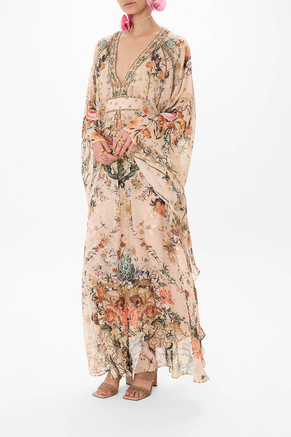 CAMILLA silk kaftan in Rose Garden Revolution print