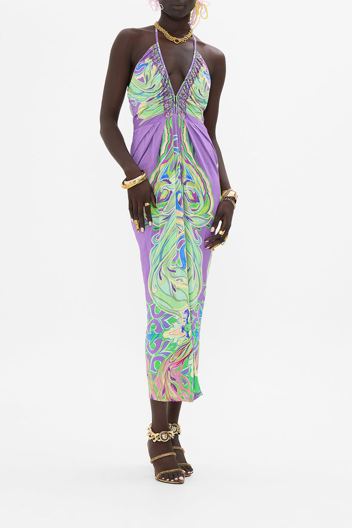 V NECK GATHERED JERSEY DRESS AMSTERDAM JEWEL