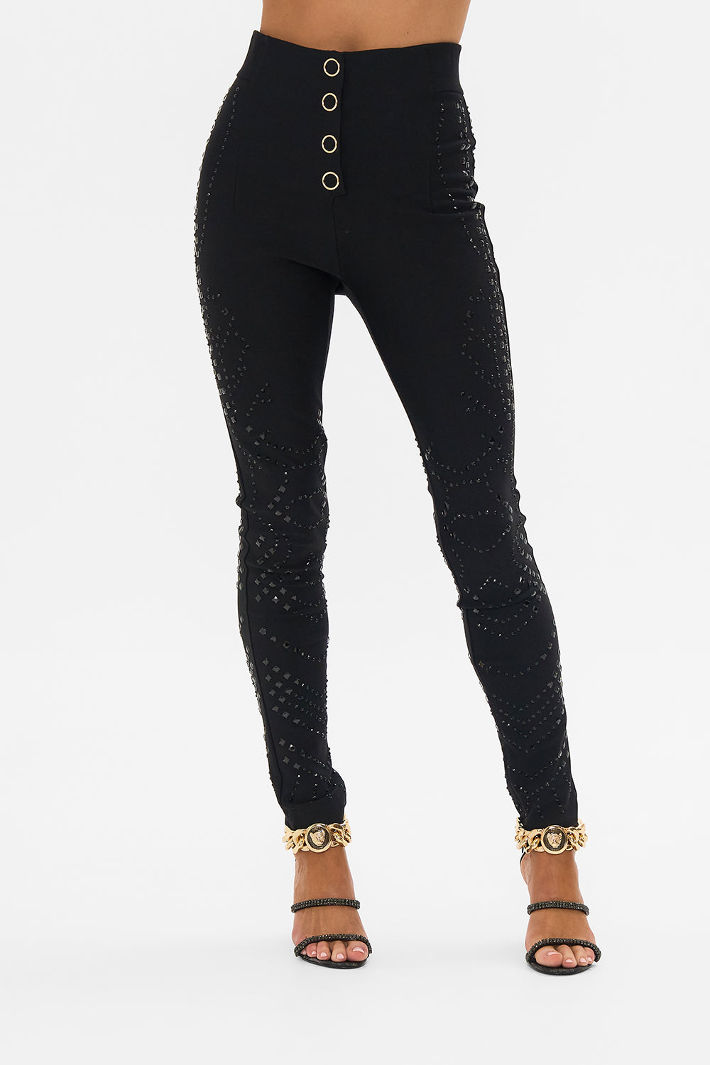 CAMILLA black ponte pant in Nouveau Noir print