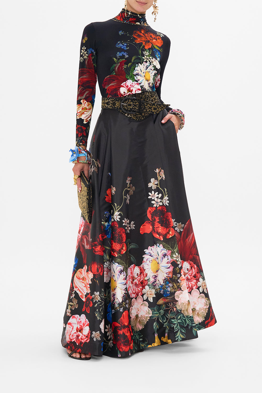 CAMILLA black floral print turtleneck in A Still Life print 