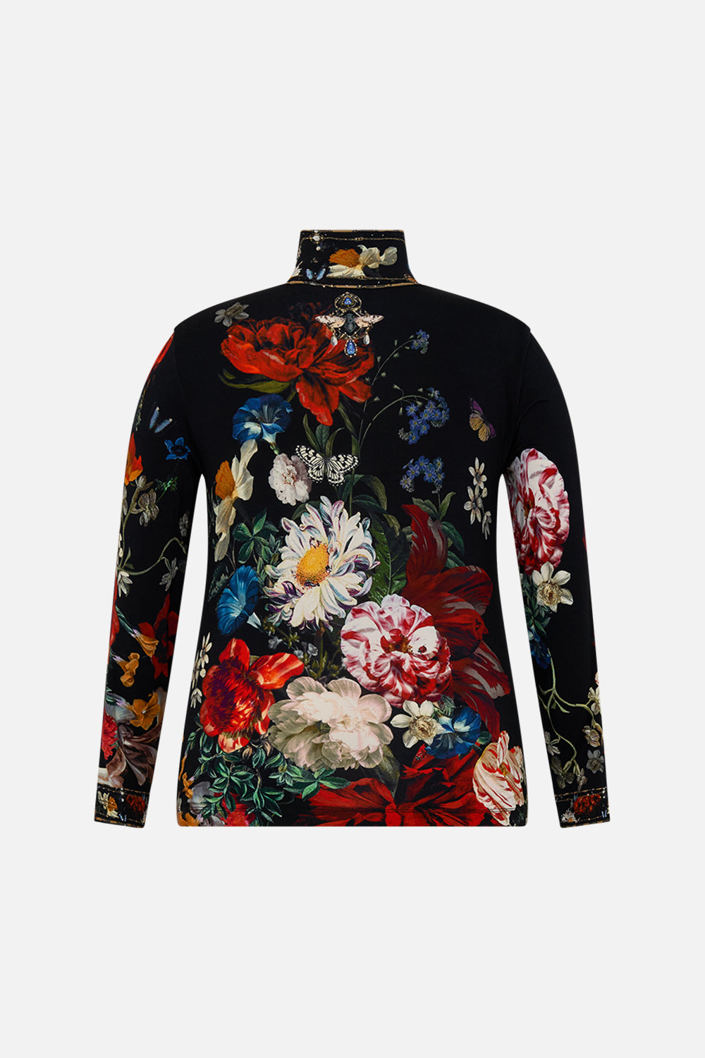CAMILLA black floral print turtleneck in A Still Life print 