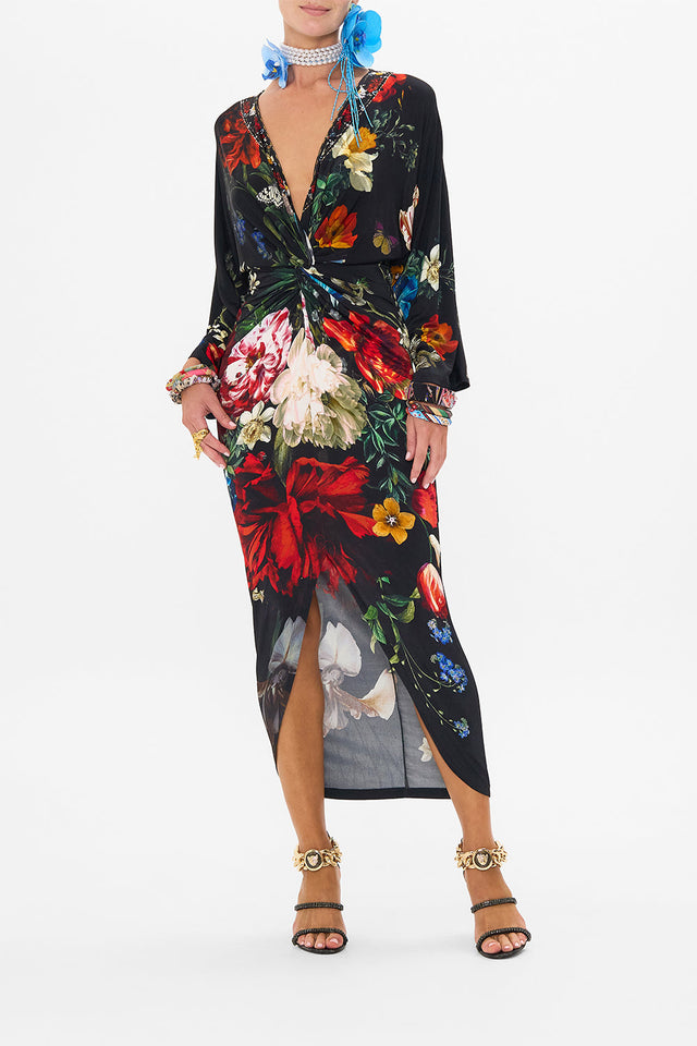 LONG SPLIT FRONT TWIST DRESS NOUVEAU NOIR