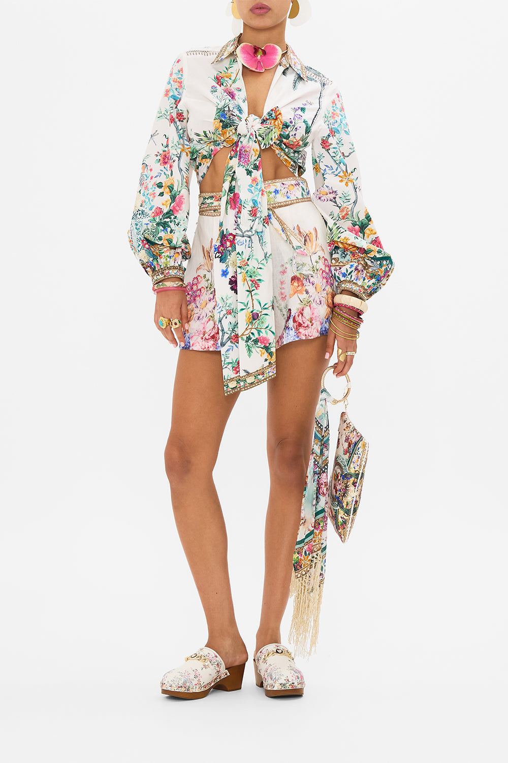 CAMILLA cropped shirt in Plumes and Parterres print